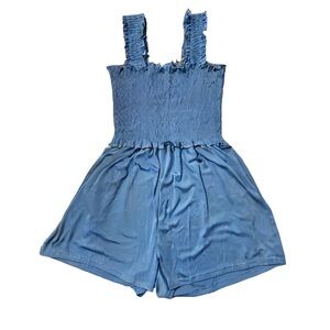 Women’s Lightweight Stylish Summer Dusty Blue Jumpsuit Romper with Smocked Wai…
